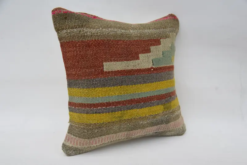 Southwestern Pillow Case, Turkish Pillow, Anatolian Cushion Cover, Pillow for Couch, Kilim Pillow Cover, 12x12 Brown Pillow Case, Cushion - 2