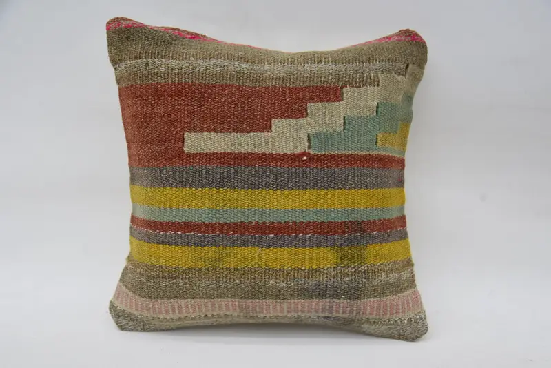 Southwestern Pillow Case, Turkish Pillow, Anatolian Cushion Cover, Pillow for Couch, Kilim Pillow Cover, 12x12 Brown Pillow Case, Cushion - 4