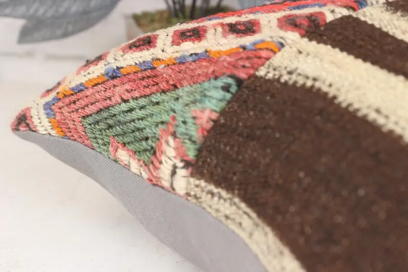 Pillow Cover, 16x16 Brown Pillow Sham, Vintage Pillow, Turkish Pillow, Boho Pillow Sham Cover, Turkish Kilim Pillow, Oriental Pillow - 7