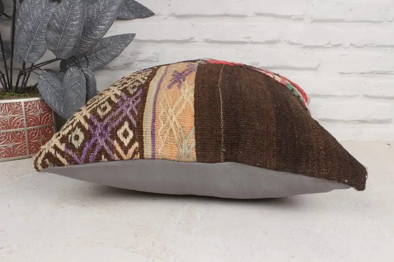 Pillow Cover, 16x16 Brown Pillow Sham, Vintage Pillow, Turkish Pillow, Boho Pillow Sham Cover, Turkish Kilim Pillow, Oriental Pillow - 5