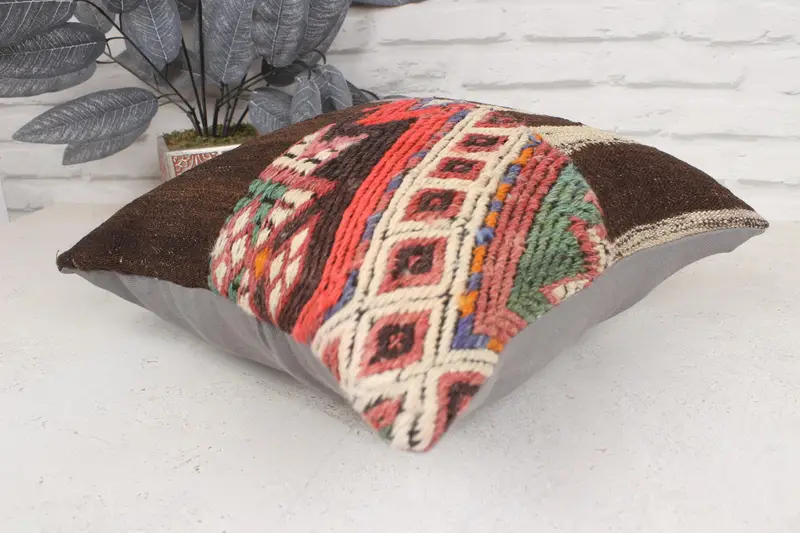 Pillow Cover, 16x16 Brown Pillow Sham, Vintage Pillow, Turkish Pillow, Boho Pillow Sham Cover, Turkish Kilim Pillow, Oriental Pillow - 6