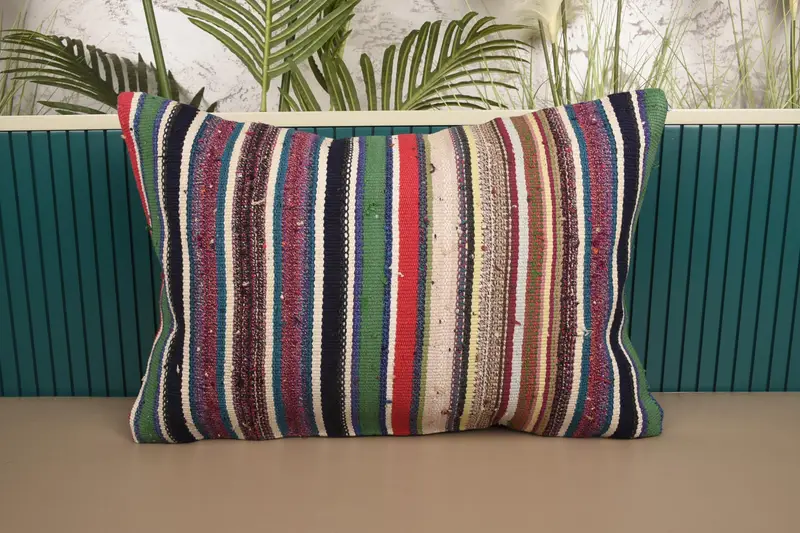 Striped Turkish Pillow Sham, Moroccan TexturedRed 16x24 inch Pillow - 1