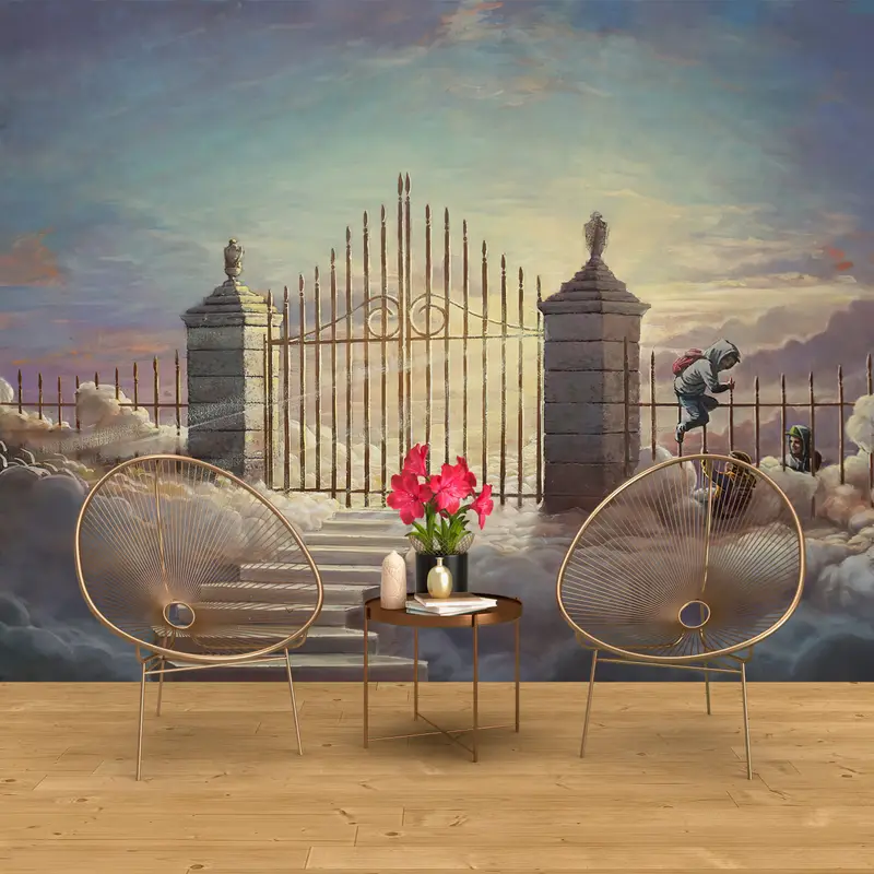 Wall Paper Peel and Stick, Pearly Gates Wall Poster, Banksy Pearly Gates, Modern Wall Paper, Paper Wall Art, Painting Wallpaper, - 6