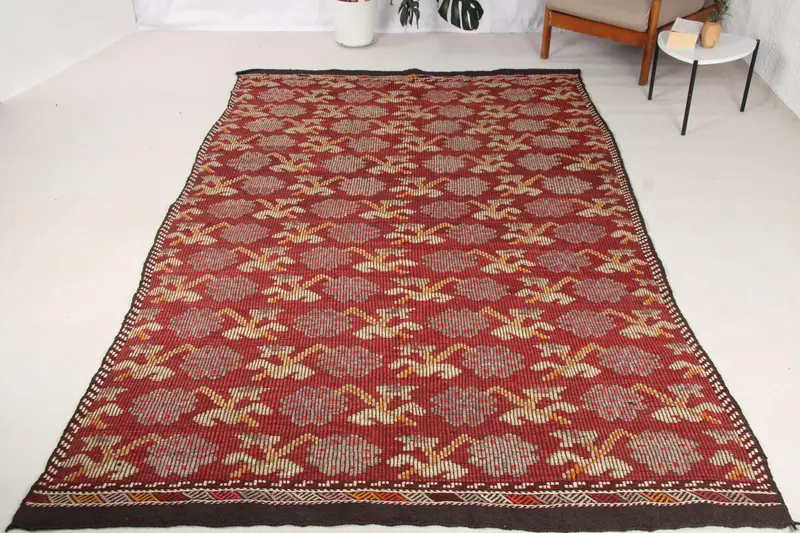6,2x10,5 ft Vintage Teppich, türkischer großer Teppich, rot gepunkteter Wollteppich - 1