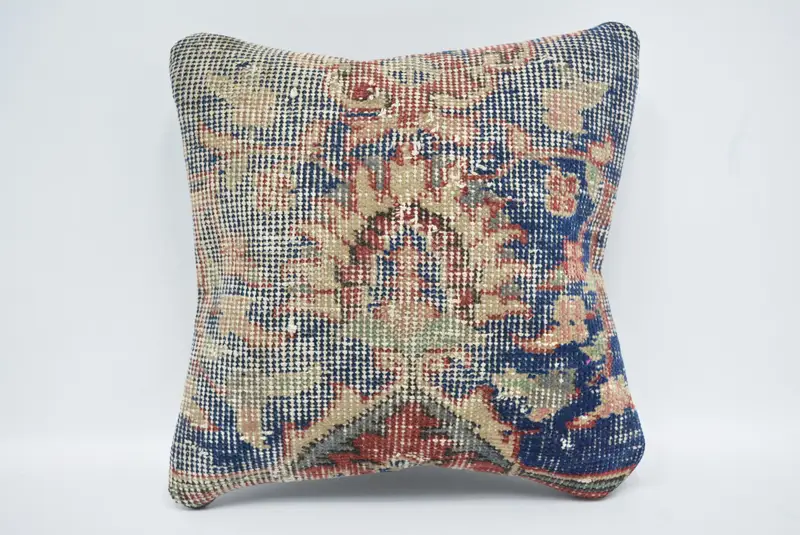 Couch Cushion Cover, Pillow Case, Turkish Rugs Pillow Cover, Vintage Pillow, 12x12 Blue Cushion, Ethnical Kilim Rug Pillow, Gift Pillow - 1