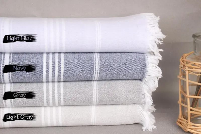 Striped Organic Cotton Beach Towel Beige, 36x67 Inches