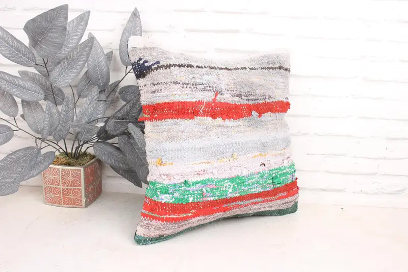 Vintage Kilim Pillow, Cushion Cover, 18x18 White Pillow Sham, Designer Throw Cushion Cover, Vintage Kilim Throw Pillow, Boho Pillow - 3