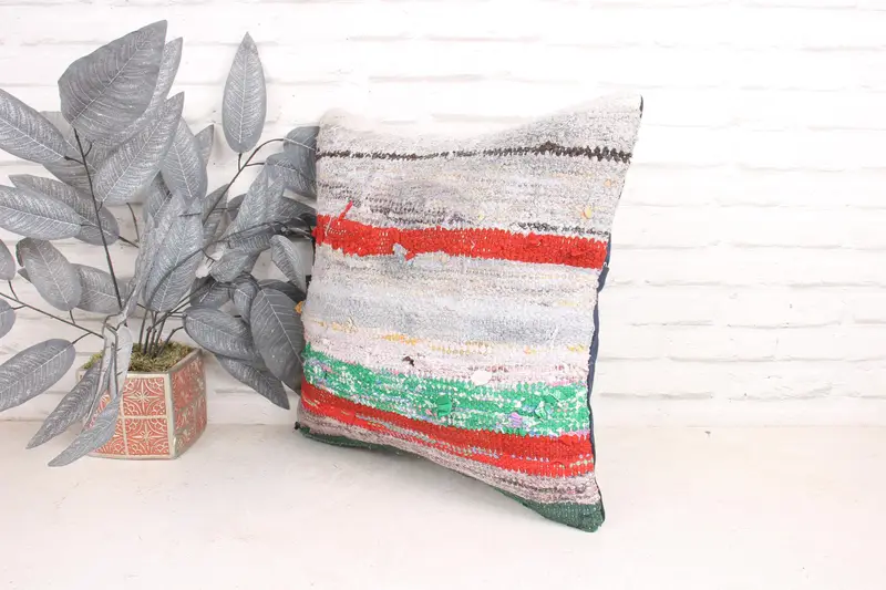 Vintage Kilim Pillow, Cushion Cover, 18x18 White Pillow Sham, Designer Throw Cushion Cover, Vintage Kilim Throw Pillow, Boho Pillow - 4