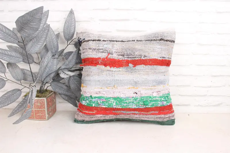 Vintage Kilim Pillow, Cushion Cover, 18x18 White Pillow Sham, Designer Throw Cushion Cover, Vintage Kilim Throw Pillow, Boho Pillow - 1