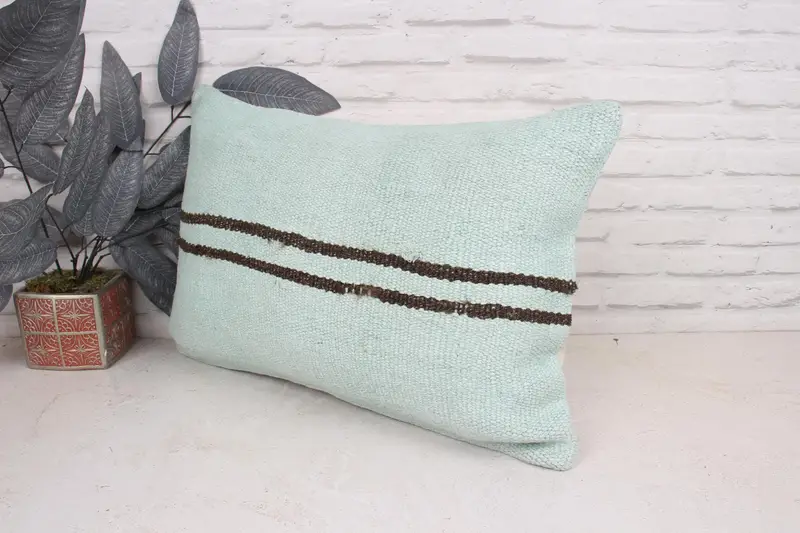 Cushion estuche, almohada para sofá, almohada de lanzamiento de kilim vintage, cubierta de almohada de kilim, copa de almohada verde de 16x24, cubierta de cojín de lanzamiento de diseñador - 4