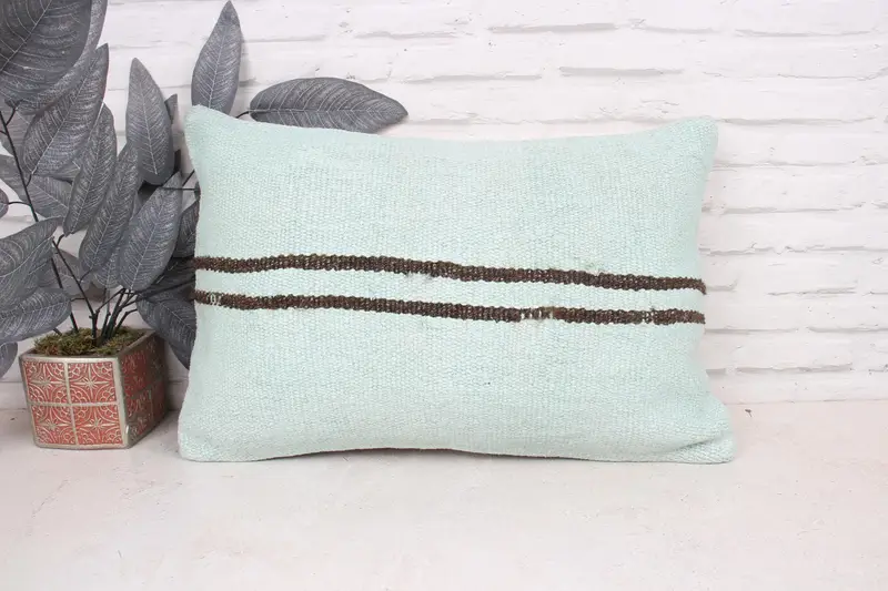 Cushion estuche, almohada para sofá, almohada de lanzamiento de kilim vintage, cubierta de almohada de kilim, copa de almohada verde de 16x24, cubierta de cojín de lanzamiento de diseñador - 1