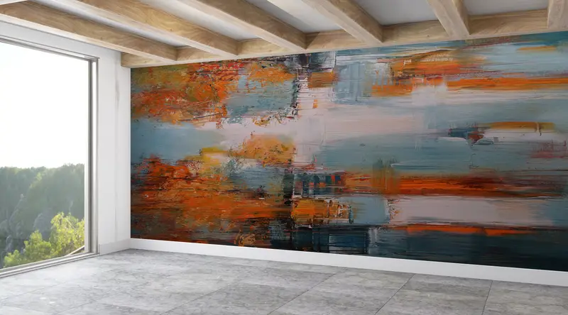 Autumn Wall Paper,Wall Paper Peel and Stick,Bright Wall Paper,Oil Painting Print,3d Wall Paper,Fall Color Wall Painting, - 5