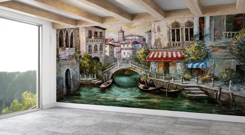 Oil Painting Print,Wall Paper Peel and Stick,Venice Italy,Paper Wall Art ,View Wall Paper,Custom Wall Paper,Venice Wall Decor, - 1