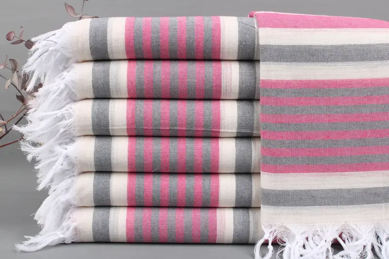 Personalized Organic Cotton Towel, Pink and Dark Gray, 40x67 Inches