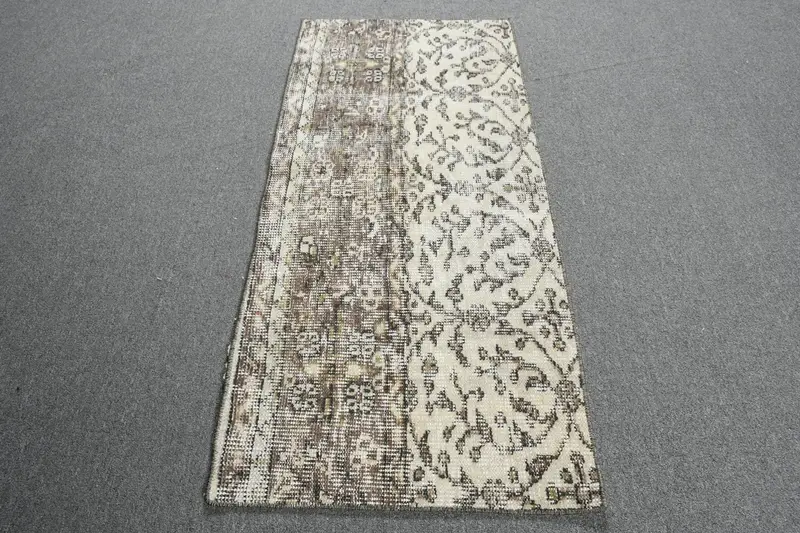 1.8x4.1 ft Turkish Rug, Oushak Rug, Brown Floral Rug Wool - 1
