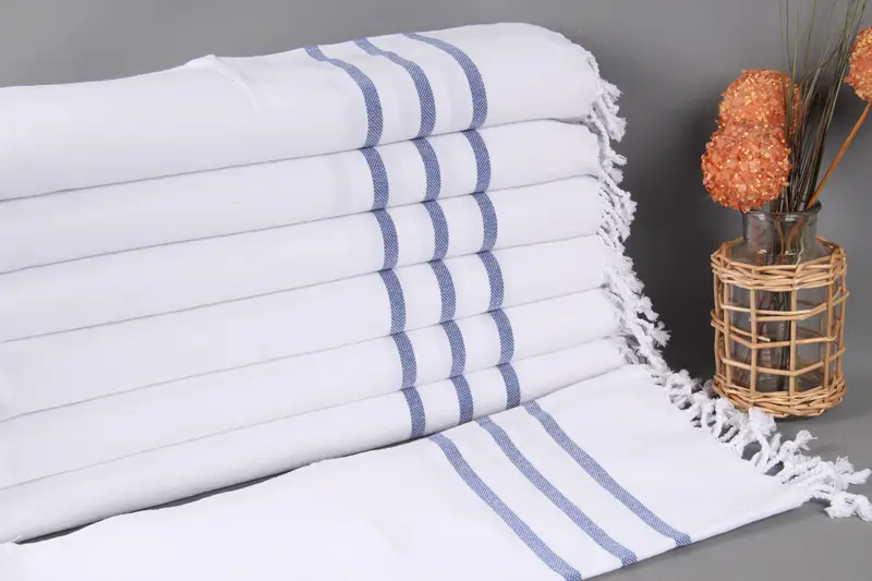 Personalized Turkish Hand Towel Sax Blue Striped, Organic Cotton, 18x40 Inches