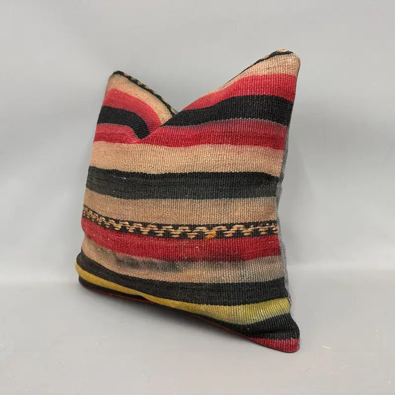 Vintage Kilim Pillow, Retro Cushion, 18x18 Beige Pillow, Handwoven Pillow Cover Pillow Sham, Pillow Case, Kilim Pillow, Turkish Kilim Pillow - 3