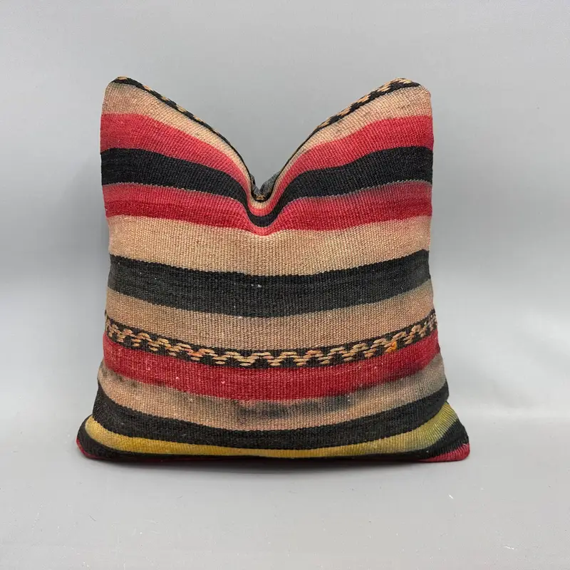 Vintage Kilim Pillow, Retro Cushion, 18x18 Beige Pillow, Handwoven Pillow Cover Pillow Sham, Pillow Case, Kilim Pillow, Turkish Kilim Pillow - 1