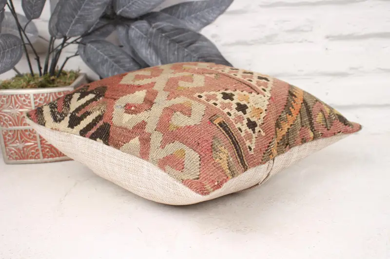 Pillow Sham, Vintage Pillow, Boho Pillow, Armchair Pillow Case, Accent Pillow, 12x12 Brown Pillow Cover, Vintage Kilim Throw Pillow - 6