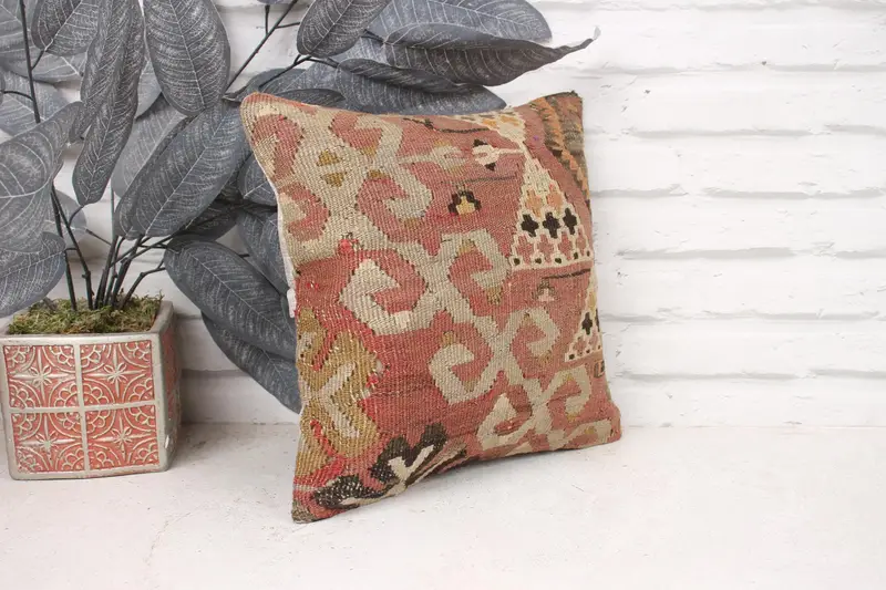 Pillow Sham, Vintage Pillow, Boho Pillow, Armchair Pillow Case, Accent Pillow, 12x12 Brown Pillow Cover, Vintage Kilim Throw Pillow - 3