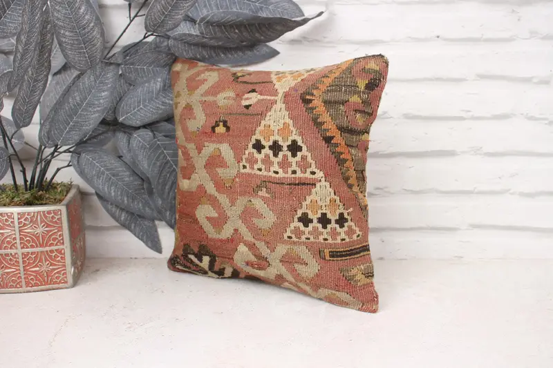 Pillow Sham, Vintage Pillow, Boho Pillow, Armchair Pillow Case, Accent Pillow, 12x12 Brown Pillow Cover, Vintage Kilim Throw Pillow - 4