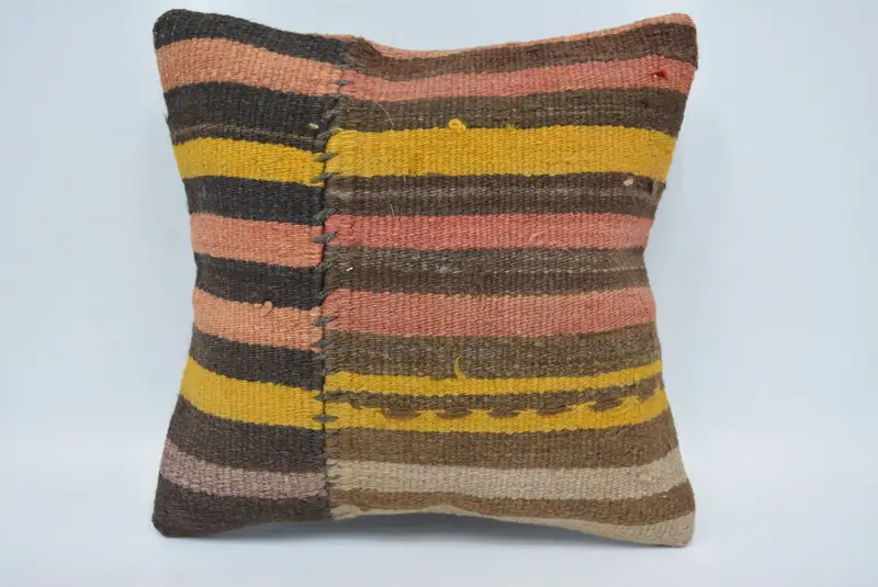 Boho Chic Pillow Case, Turkish Pillow, Interior Designer Pillow, Pillow, 12x12 Brown Cushion Cover, Oriental Cushion, Throw Kilim Pillow - 1