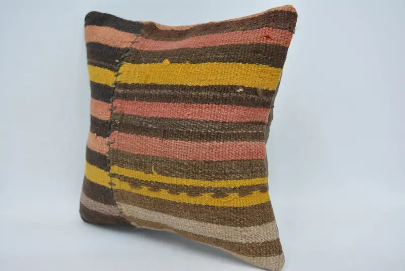 Boho Chic Pillow Case, Turkish Pillow, Interior Designer Pillow, Pillow, 12x12 Brown Cushion Cover, Oriental Cushion, Throw Kilim Pillow - 4