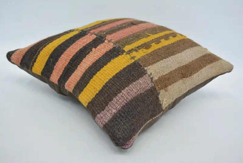 Boho Chic Pillow Case, Turkish Pillow, Interior Designer Pillow, Pillow, 12x12 Brown Cushion Cover, Oriental Cushion, Throw Kilim Pillow - 6