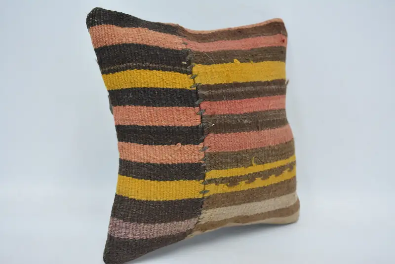 Boho Chic Pillow Case, Turkish Pillow, Interior Designer Pillow, Pillow, 12x12 Brown Cushion Cover, Oriental Cushion, Throw Kilim Pillow - 3