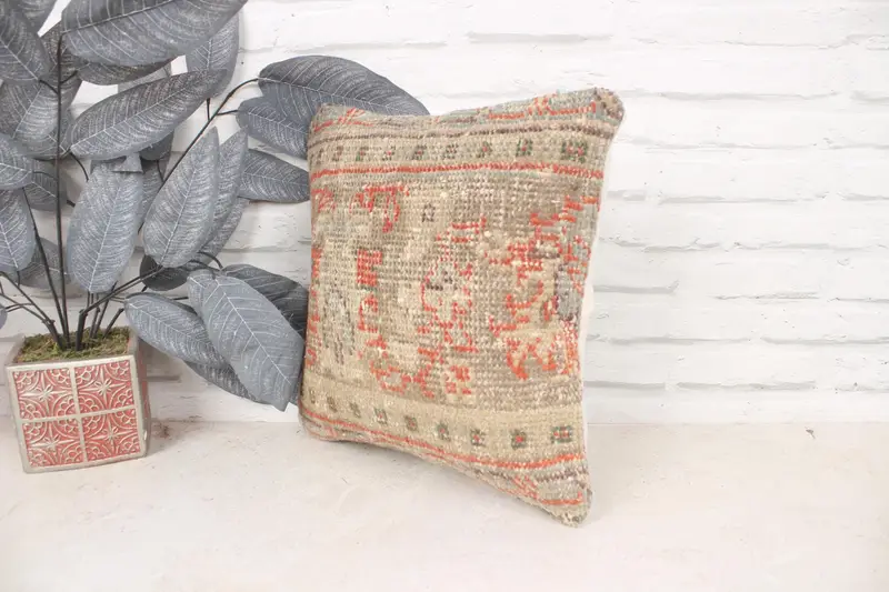 Pillow for Sofa, Vintage Kilim Throw Pillow, Cushion Cover, 14x14 Orange Pillow Cover, Southwestern Cushion Cover, Vintage Kilim Pillow - 4