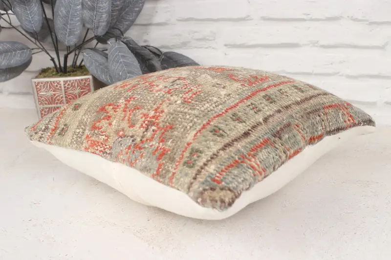 Pillow for Sofa, Vintage Kilim Throw Pillow, Cushion Cover, 14x14 Orange Pillow Cover, Southwestern Cushion Cover, Vintage Kilim Pillow - 6