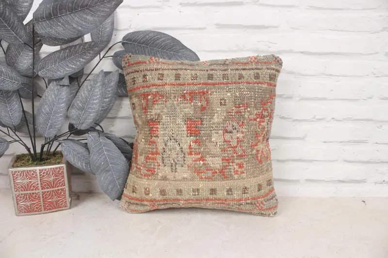 Pillow for Sofa, Vintage Kilim Throw Pillow, Cushion Cover, 14x14 Orange Pillow Cover, Southwestern Cushion Cover, Vintage Kilim Pillow - 1