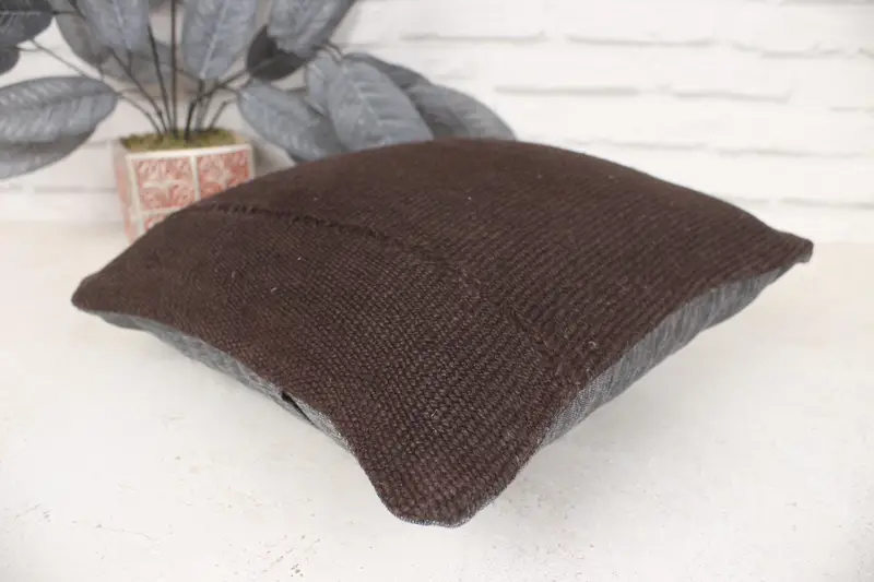 Decorative Throw Cushion, Cushion Case, 14x14 Brown Pillow Cover, Vintage Kilim Pillow, Kilim Pillow Cover, Ethnical Kilim Rug Pillow - 6