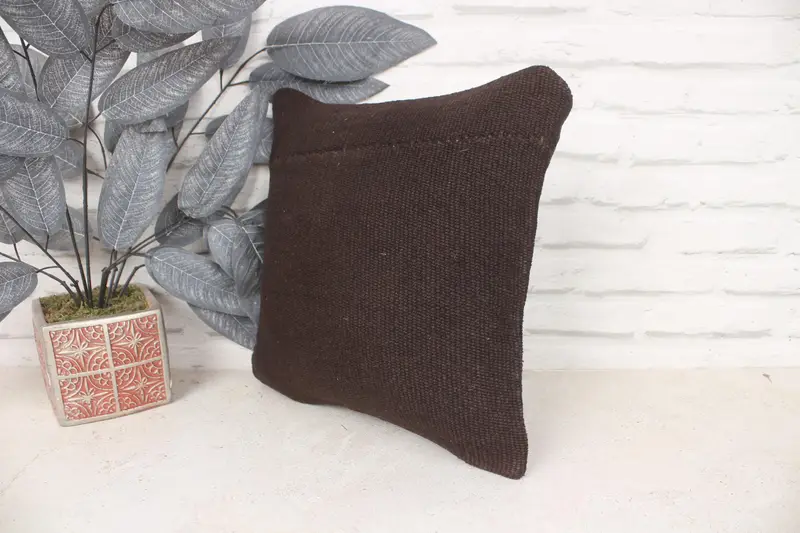 Decorative Throw Cushion, Cushion Case, 14x14 Brown Pillow Cover, Vintage Kilim Pillow, Kilim Pillow Cover, Ethnical Kilim Rug Pillow - 4