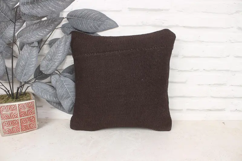 Decorative Throw Cushion, Cushion Case, 14x14 Brown Pillow Cover, Vintage Kilim Pillow, Kilim Pillow Cover, Ethnical Kilim Rug Pillow - 1
