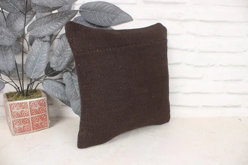 Decorative Throw Cushion, Cushion Case, 14x14 Brown Pillow Cover, Vintage Kilim Pillow, Kilim Pillow Cover, Ethnical Kilim Rug Pillow - 3