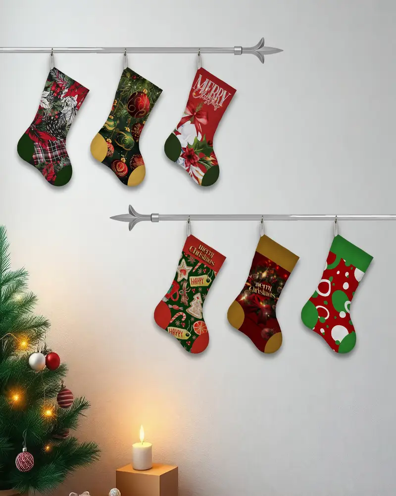 レッド&ブラック クリスマス オーナメント ストッキング 幅13インチ コットン クリスマス ストッキング