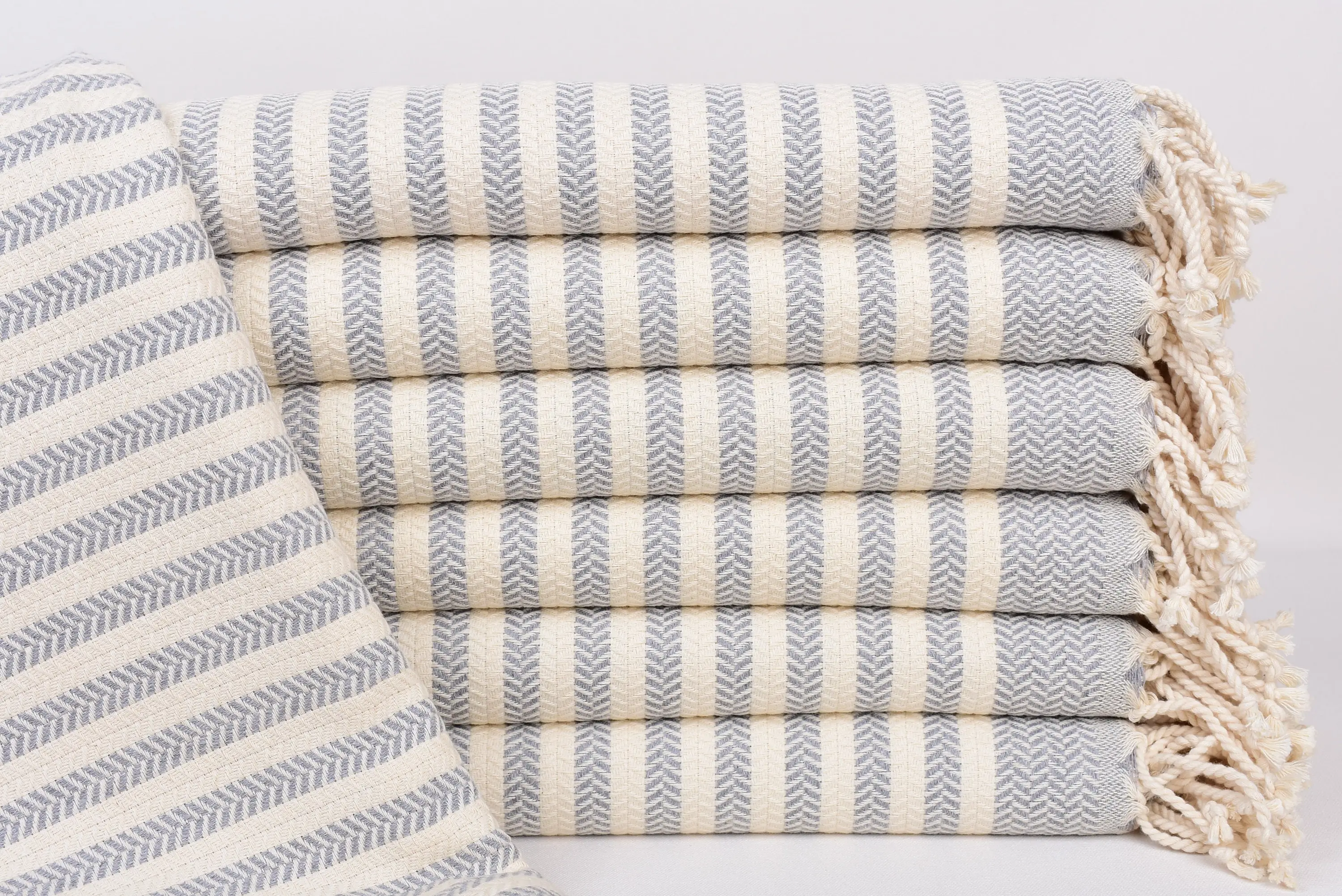 Gray Chevron Turkish Beach Towel, Organic Cotton, 70x40 Inches - 1