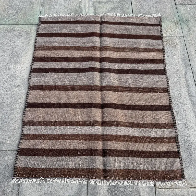 Kahverengi ve Gri Çizgili Halı, 2,6x3,2 ft Geometrik Tasarım