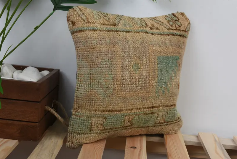 12x12 Brown Cushion Case, Vintage Pillow, Aztec Pillow Cover, Handmade Kilim Cushion, Pillow Sham, Ethnical Kilim Rug Pillow - 4