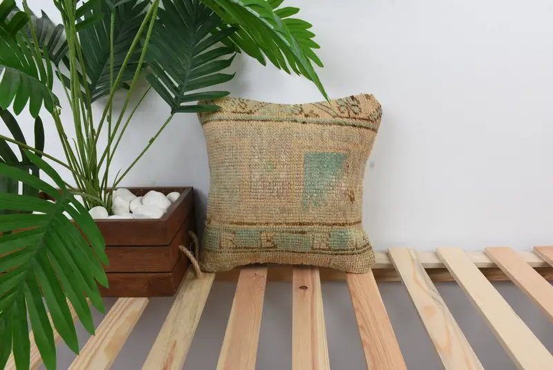 12x12 Brown Cushion Case, Vintage Pillow, Aztec Pillow Cover, Handmade Kilim Cushion, Pillow Sham, Ethnical Kilim Rug Pillow - 1