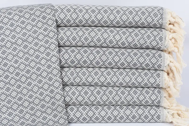 Handmade Turkish Bath Towel Dark Gray Diamond, 38x20 Inches
