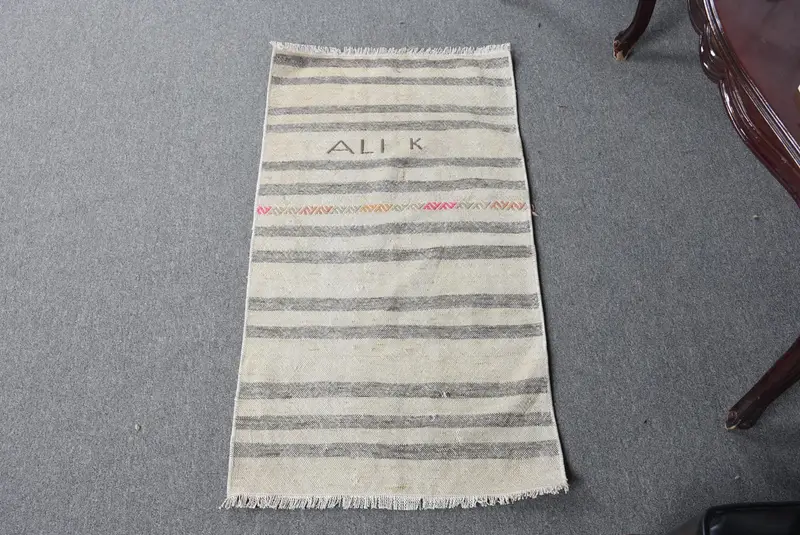 1.7x3.1 ft Halı, Türk Vintage Halısı, Gri Kamuflaj Yün Halı - 1
