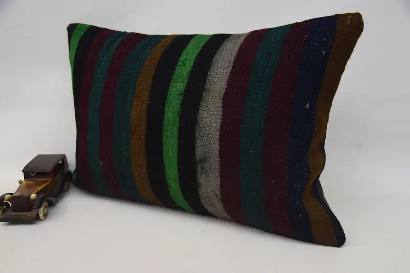 Sofa Pillow Cover, Cushion Case, Ottoman Pillow Cover, 16x24 Green Pillow, Boho Pillow, Vintage Pillow, Home Decor Pillow, Handmade Rug Seat Pillow - 3