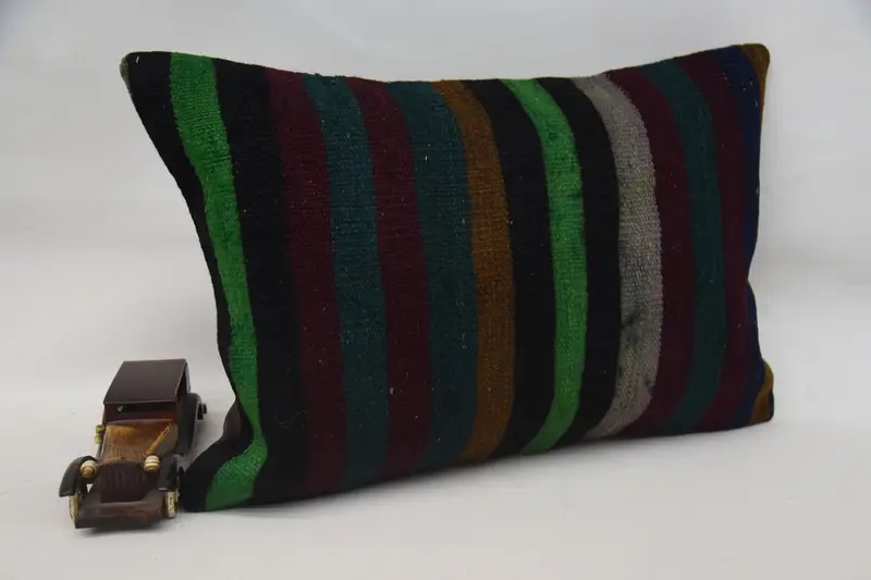 Sofa Pillow Cover, Cushion Case, Ottoman Pillow Cover, 16x24 Green Pillow, Boho Pillow, Vintage Pillow, Home Decor Pillow, Handmade Rug Seat Pillow - 2