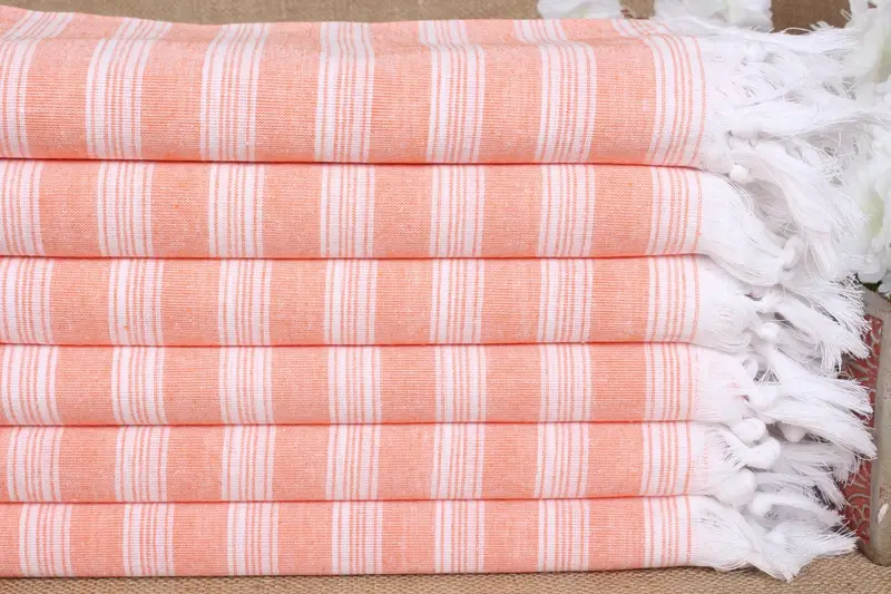 Monogrammed Beach Towel Orange Stripes, Turkish Cotton, 40x71 Inches
