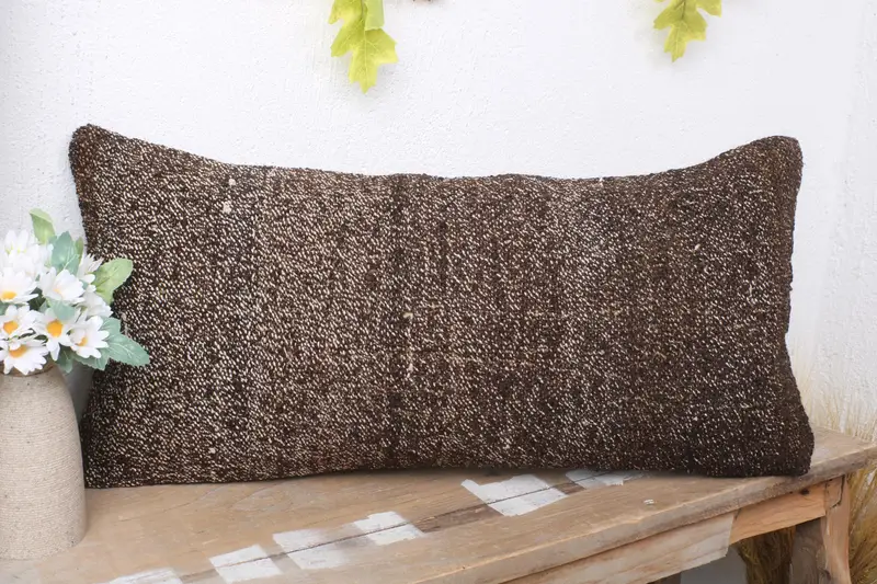 Ethnical Kilim Rug Pillow, Kilim Pillow Cover, Throw Kilim Pillow, 12x24 Brown Pillow Cover, Handmade Rug Seat Cushion Case, Pillow Cover - 4