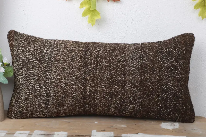 Ethnical Kilim Rug Pillow, Kilim Pillow Cover, Throw Kilim Pillow, 12x24 Brown Pillow Cover, Handmade Rug Seat Cushion Case, Pillow Cover - 2
