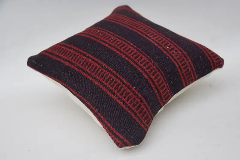 Nomadic Pillow Sham, Vintage Pillow, Vintage Kilim Throw Pillow, Turkish Kilim Pillow, Pillow, Wool Kilim Pillow Pillow, 12x12 Red Pillow - 6