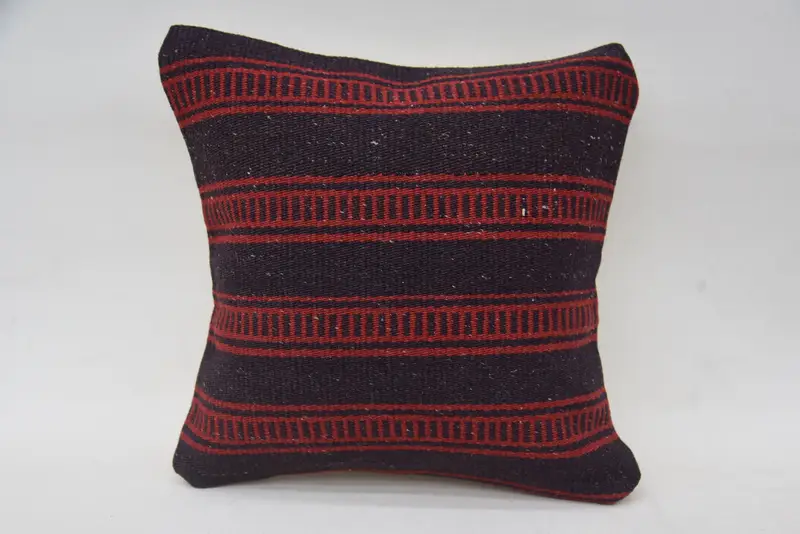 Nomadic Pillow Sham, Vintage Pillow, Vintage Kilim Throw Pillow, Turkish Kilim Pillow, Pillow, Wool Kilim Pillow Pillow, 12x12 Red Pillow - 4